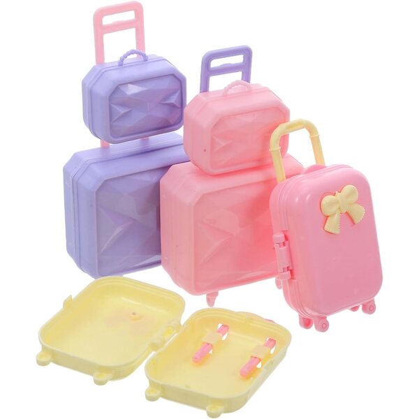 Set mit 4 Mini-Koffer 30 cm aus stabilem Kunststoff für das Puppenhaus, leuchtende Farben