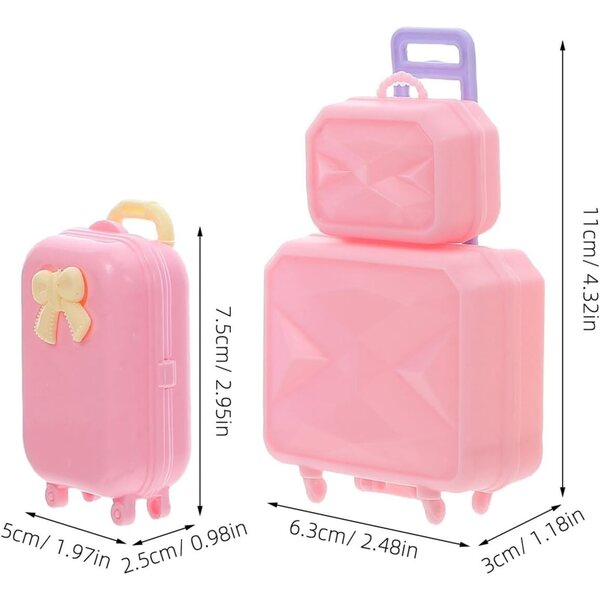Set mit 4 Mini-Koffer 30 cm aus stabilem Kunststoff für das Puppenhaus, leuchtende Farben