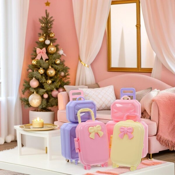 Set mit 4 Mini-Koffer 30 cm aus stabilem Kunststoff für das Puppenhaus, leuchtende Farben