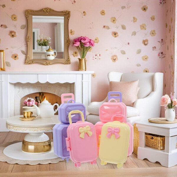 Set mit 4 Mini-Koffer 30 cm aus stabilem Kunststoff für das Puppenhaus, leuchtende Farben