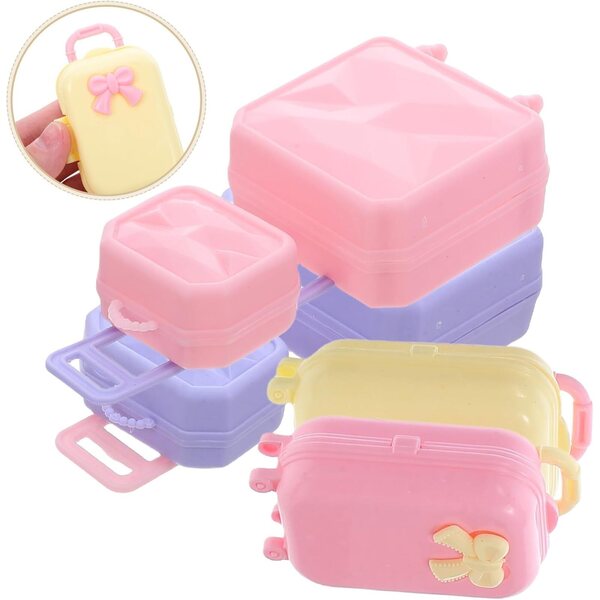 Set mit 4 Mini-Koffer 30 cm aus stabilem Kunststoff für das Puppenhaus, leuchtende Farben