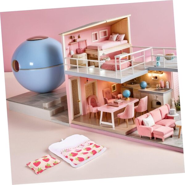Set in miniatura Sacco nanna in peluche con cuscino fragola per bambola Casa Gioco