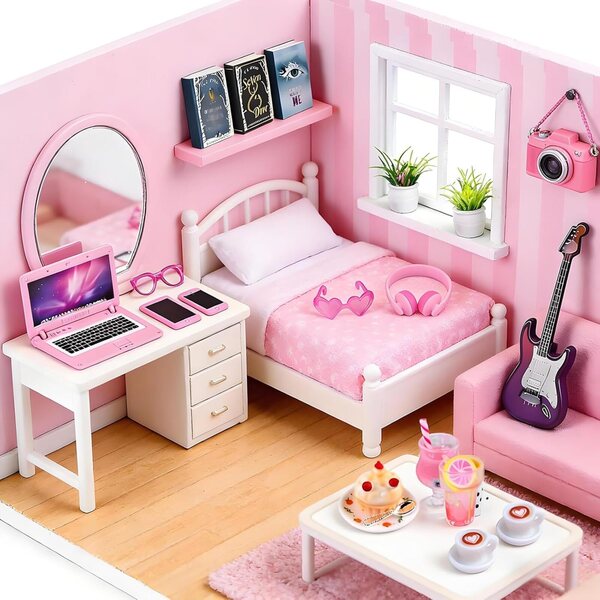 Set 21 Mini Accessori Decorativi per Casa delle Bambole - Libri, Strumenti Musicali, Bevande