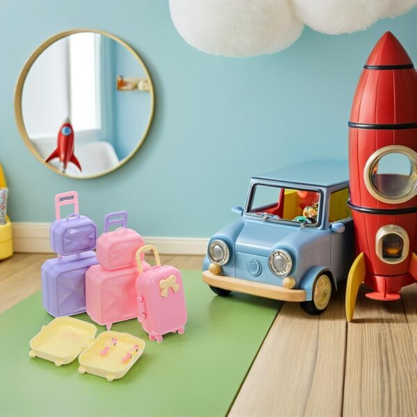 Miniaturkoffer für Puppen 30 cm – 4er-Set aus farbigem Kunststoff für Puppenhaus