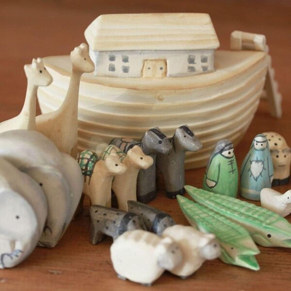 Deko-Set „Arche Noah“ im Shabby-Chic-Stil aus handbemaltem Holz, 18,5 x 11,5 x 3 cm