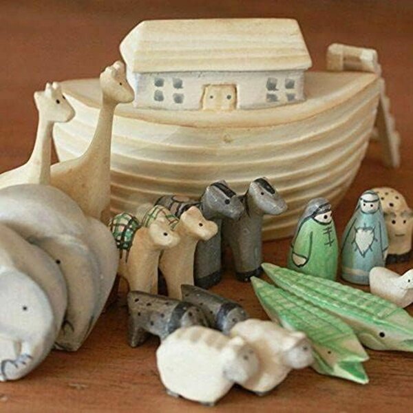 Deko-Set „Arche Noah“ im Shabby-Chic-Stil aus handbemaltem Holz, 18,5 x 11,5 x 3 cm