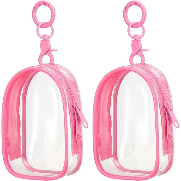 QUARKZMAN Borsa da esposizione trasparente da 2 pezzi con portachiavi rosa caldo 10x2 cm