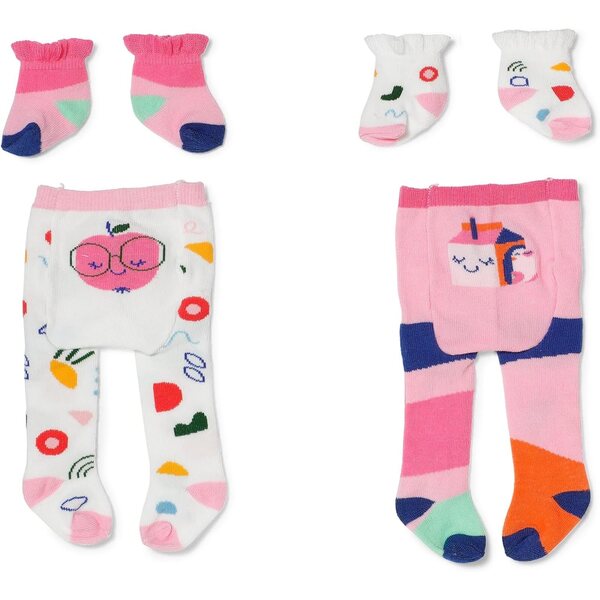 BABY born Strumpfhosen und Socken für 43 cm große Puppen – Set mit 2 Modellen mit farbigen Mustern