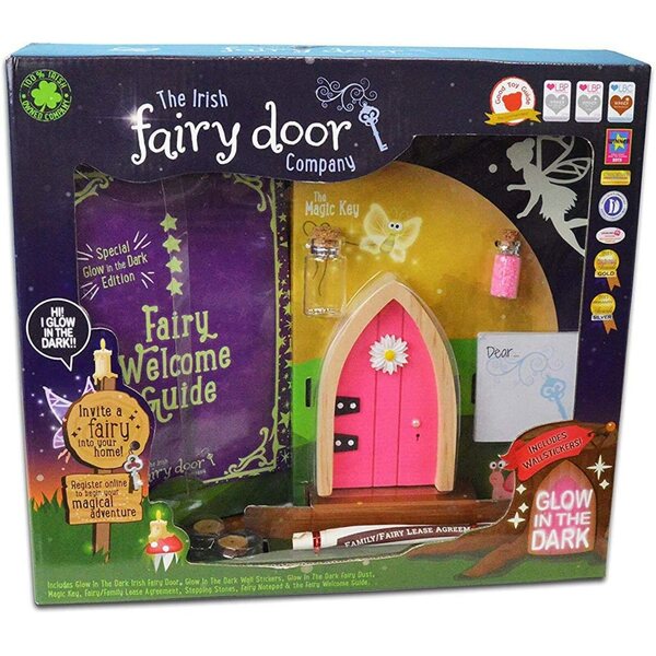 The Irish Fairy Door Company Leuchtendes dunkelrosa Feentür-Set für den Garten