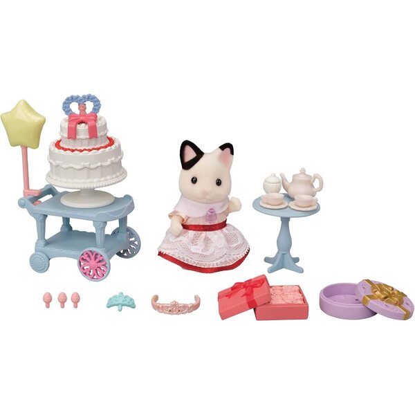 Zweifarbiges Chatgirl von Sylvanian Families und ihr Geburtstagstee mit Accessoires