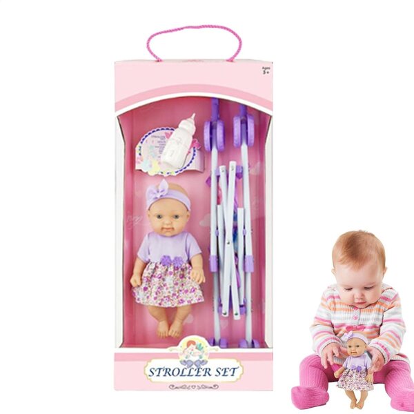 10'' faltbarer Spielzeugkinderwagen für die Kleinen, Komplettset mit Flasche