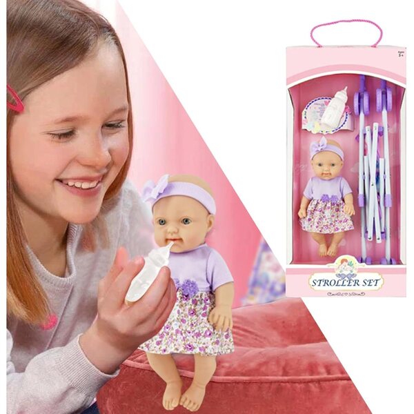 10'' faltbarer Spielzeugkinderwagen für die Kleinen, Komplettset mit Flasche