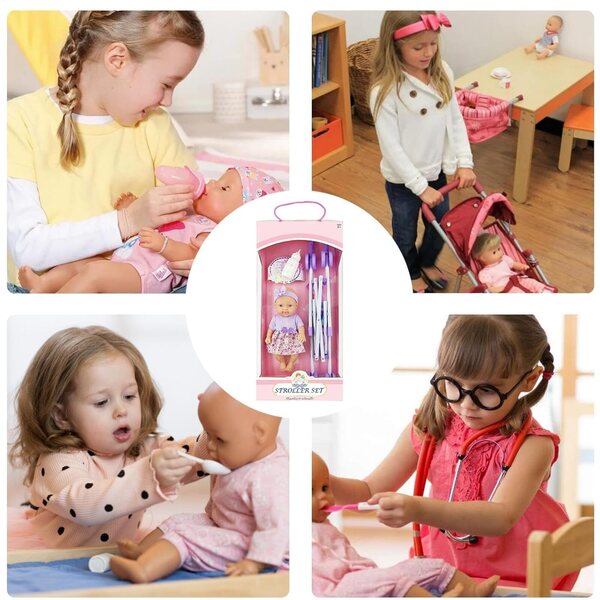 10'' faltbarer Spielzeugkinderwagen für die Kleinen, Komplettset mit Flasche