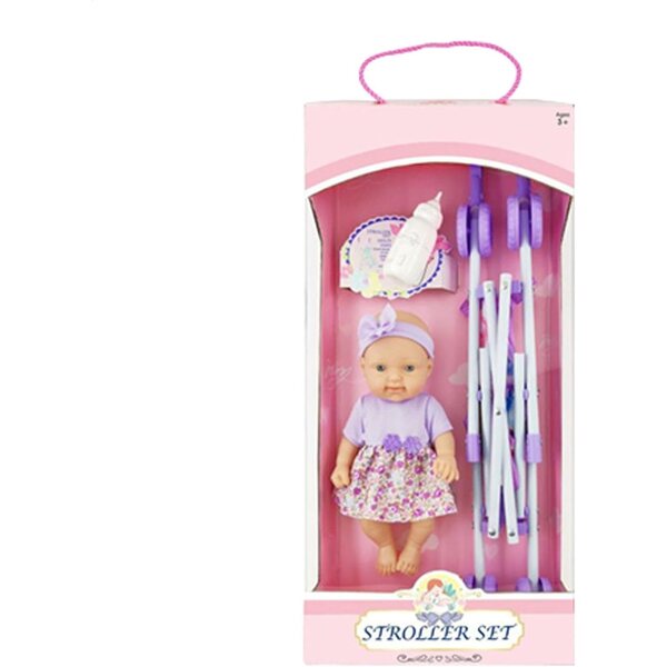 10'' faltbarer Spielzeugkinderwagen für die Kleinen, Komplettset mit Flasche