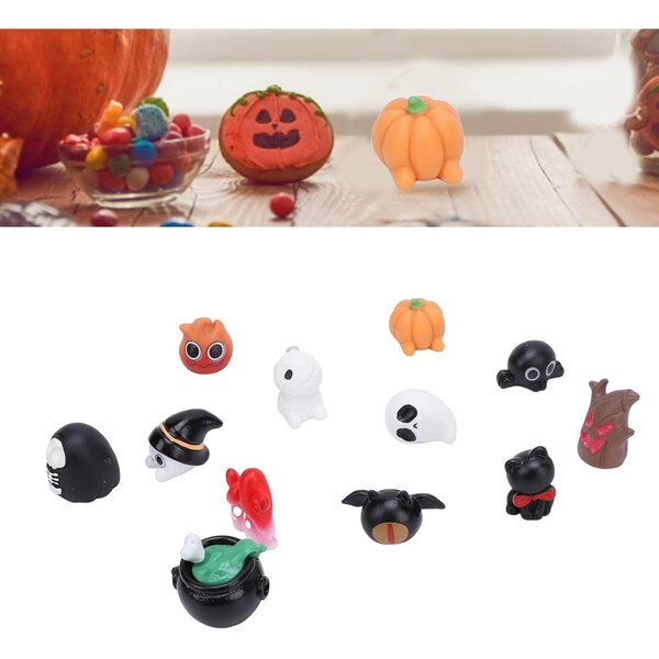 Halloween-Figuren aus wasserfestem Harz – Set mit 12 Miniatur-Geister- und Totenkopf-Dekorationen