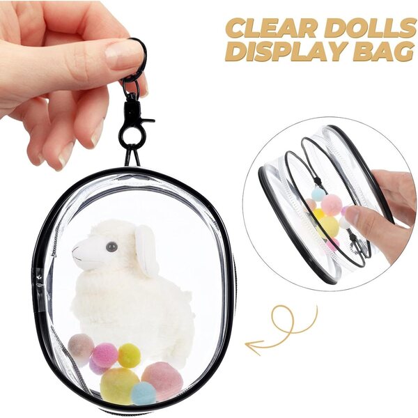 Sac Porta bambole Transparent PVC 10cm con Doppia Cerniera e Portachiavi Nero