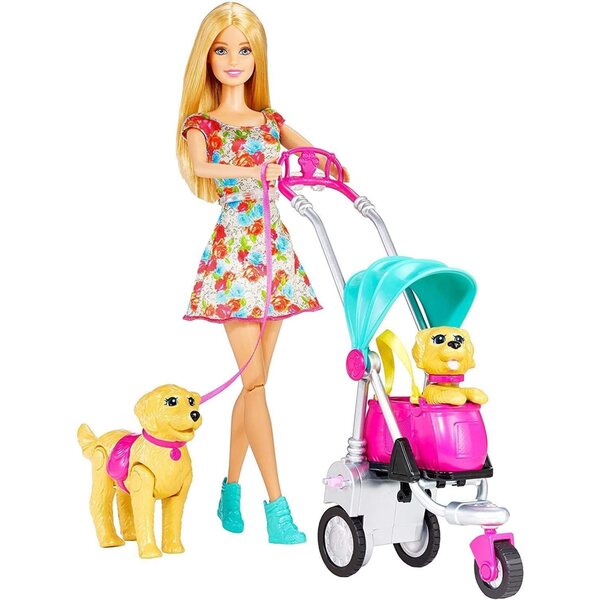 Barbie Mattel CNB21 Spaziergang mit Hund und Poussette mit Puppi-Kopfbewegung