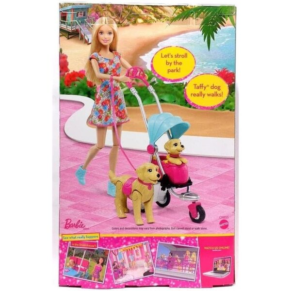 Barbie Mattel CNB21 Spaziergang mit Hund und Poussette mit Puppi-Kopfbewegung