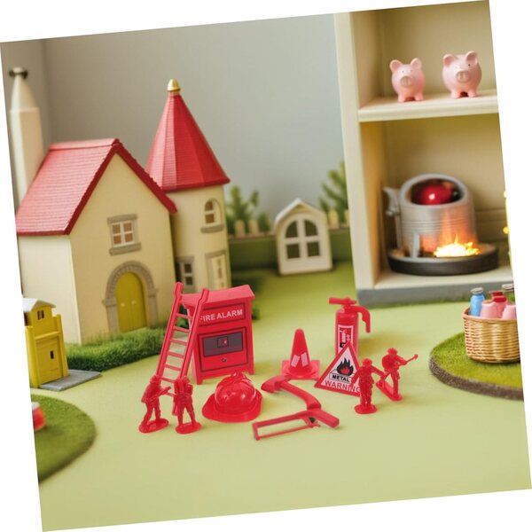 Set mit 5 Mini-Spielzeug-Feuerlöschern mit Feuerwehrzubehör für Puppenhäuser