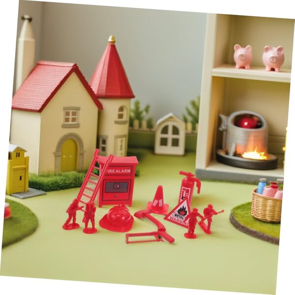 WOONEKY 5 Set Feuerwehrfiguren mit Feuerlöschern und Zubehör für das Puppenhaus