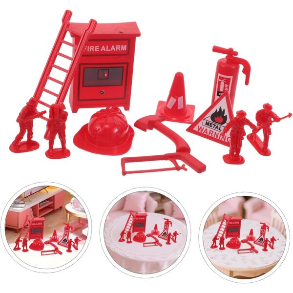WOONEKY 5 Set Feuerwehrfiguren mit Feuerlöschern und Zubehör für das Puppenhaus