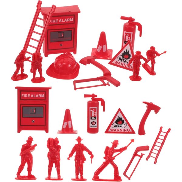 Set mit 5 Miniatur-Feuerwehrleuten und Feuerlöschern aus Kunststoff für Rollenspiele für Kinder