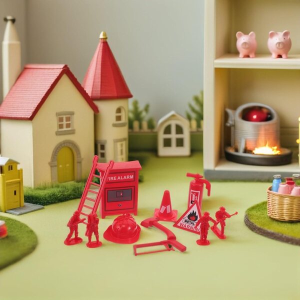 Set mit 5 Miniatur-Feuerwehrleuten und Feuerlöschern aus Kunststoff für Rollenspiele für Kinder