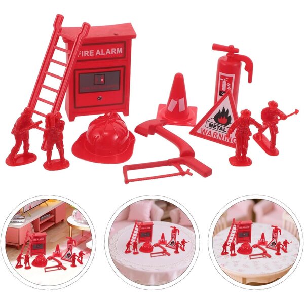 Set mit 5 Miniatur-Feuerwehrleuten und Feuerlöschern aus Kunststoff für Rollenspiele für Kinder