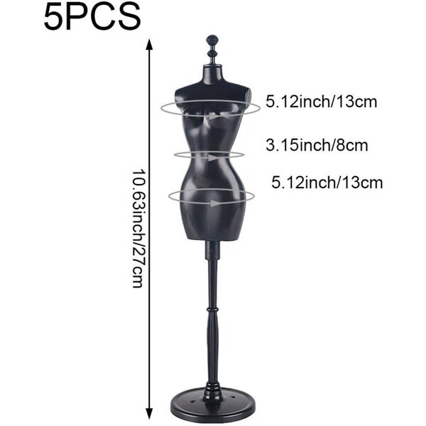 Set mit 5 Mini-Schaufensterpuppen für Plastikpuppen, 27 cm, Schwarz – Ausstellung von Kleidern und Kleidung