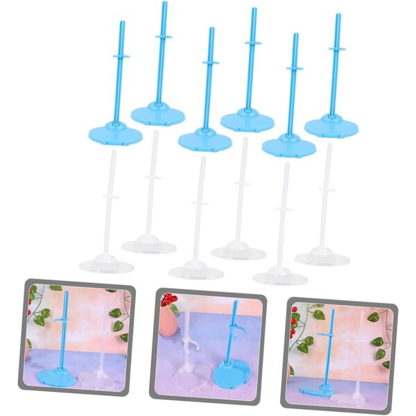 Supporto Figurine ed Espositore per Bambole Trasparente e Blu, Set 12 Pezzi Stabile