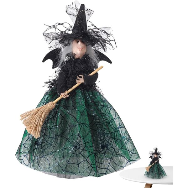 Halloween Überraschung Baumkronendekoration Schwarze Hexe mit fliegendem Balai 28,5cm
