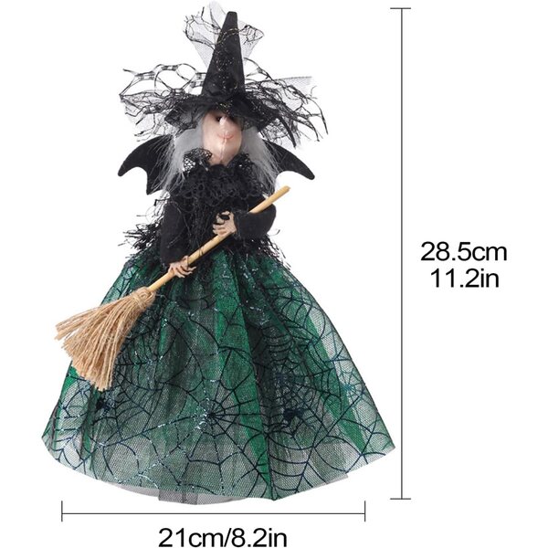 Decorazione Halloween Sorpresa per Cima Albero Strega Nera con Balai Volante 28,5cm