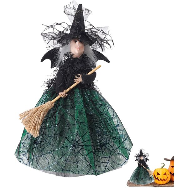 Decorazione Halloween Sorpresa per Cima Albero Strega Nera con Balai Volante 28,5cm