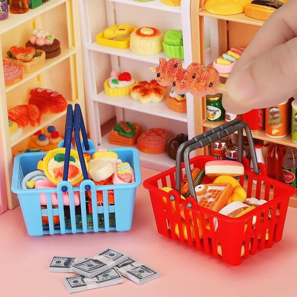 Sada 170 kusů Miniatury supermarketu s policemi 4 police, příslušenství a lahve do domečku pro panenky
