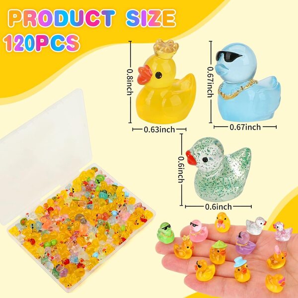 120 Pcs Mini Resin Ducks, Tiny Animals Figures to Hide Small Little Plastic Miniature Ducks Bulk for Dollhouse Decor Home Office Potted Fish Tank Aquarium Landscape Micro Fairy Garden Accessories