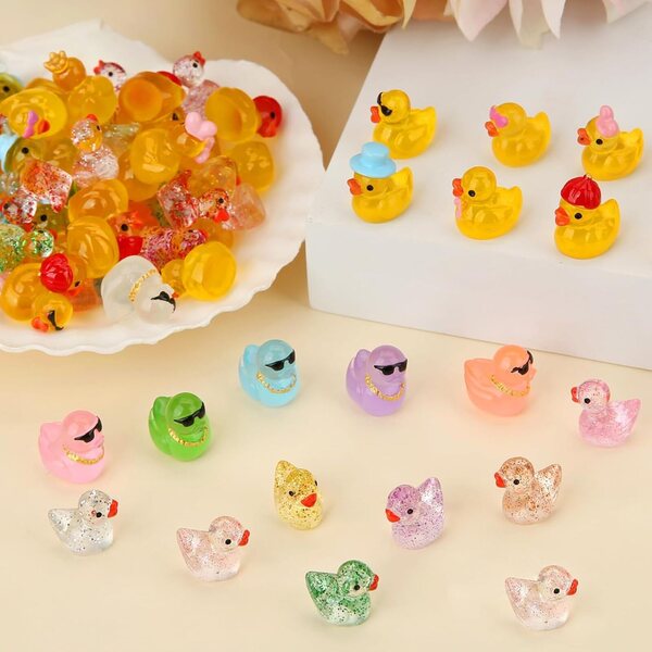 120 Pcs Mini Resin Ducks, Tiny Animals Figures to Hide Small Little Plastic Miniature Ducks Bulk for Dollhouse Decor Home Office Potted Fish Tank Aquarium Landscape Micro Fairy Garden Accessories