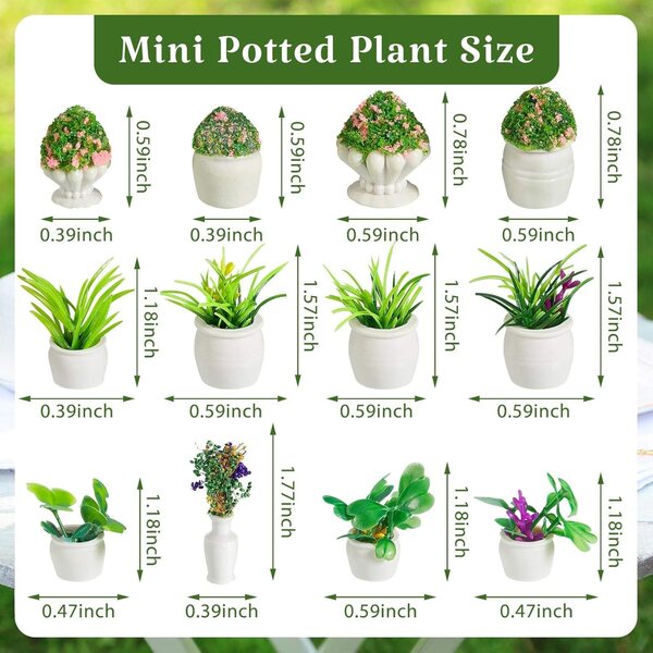 Chuangdi 12 Mini-Kunstpflanzen für Puppenhäuser, 6 Arten von Miniatur-Bonsai