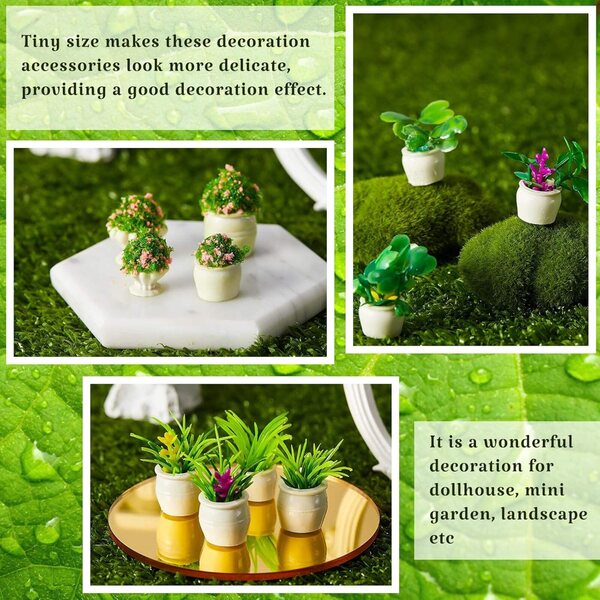 Chuangdi 12 Mini-Kunstpflanzen für Puppenhäuser, 6 Arten von Miniatur-Bonsai