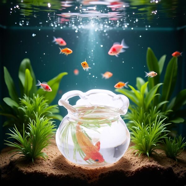 Rundes Mini-Aquarium aus mehrfarbigem Glas für Puppenhäuser und Basteldekorationen