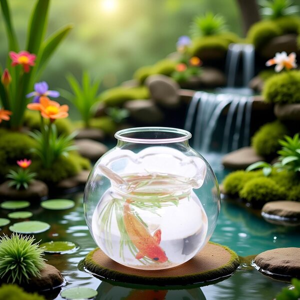 Rundes Mini-Aquarium aus mehrfarbigem Glas für Puppenhäuser und Basteldekorationen