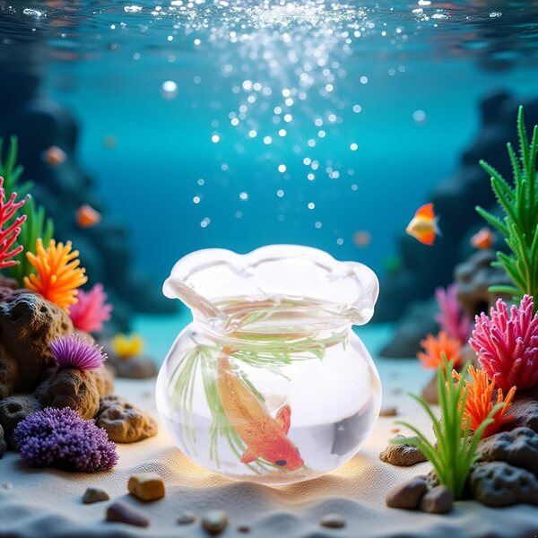 Rundes Mini-Aquarium aus mehrfarbigem Glas für Puppenhäuser und Basteldekorationen
