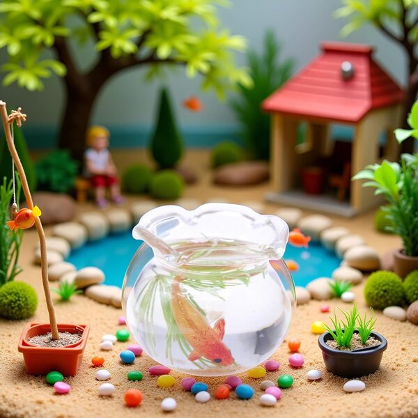 Rundes Mini-Aquarium aus mehrfarbigem Glas für Puppenhäuser und Basteldekorationen