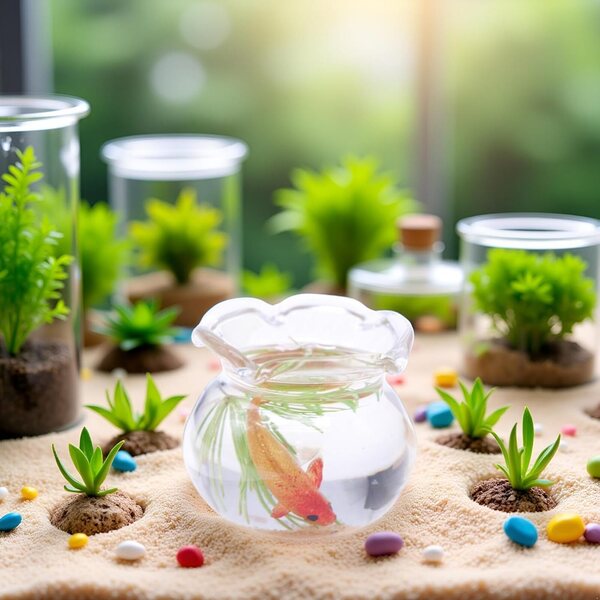 Rundes Mini-Aquarium aus mehrfarbigem Glas für Puppenhäuser und Basteldekorationen
