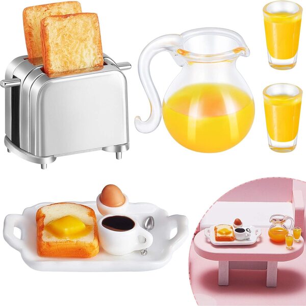 Puppenhaus-Miniaturzubehör-Set 1:12 Mini-Brot-, Saft- und Frühstücksmaschine
