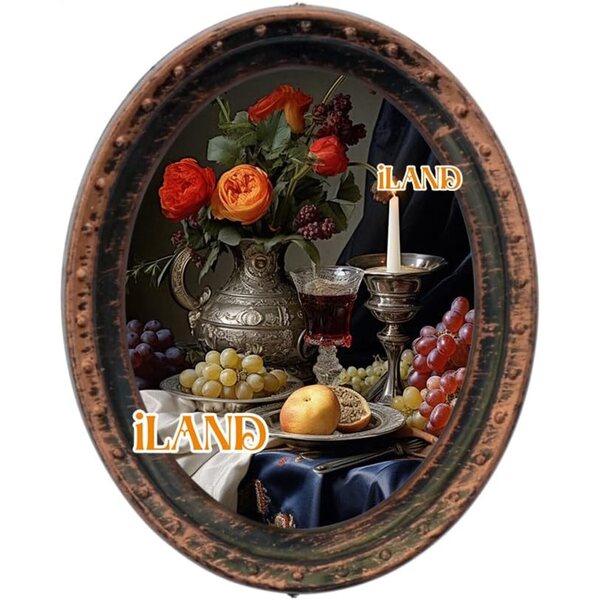 iLAND Miniature Dollhouse Accessories, 4 Dollhouse Picture Frames Set w/Printed Paintings (4 Dark Brass Oval Frames w/ 4 Pictures)
