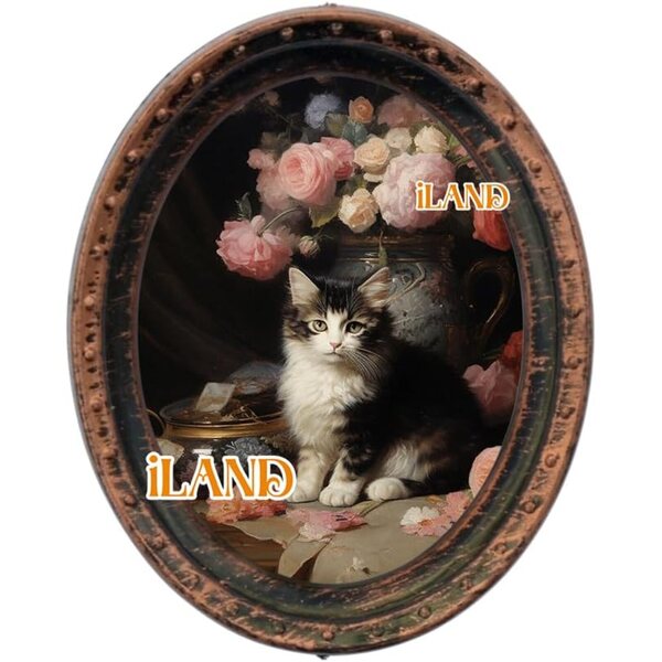 iLAND Miniature Dollhouse Accessories, 4 Dollhouse Picture Frames Set w/Printed Paintings (4 Dark Brass Oval Frames w/ 4 Pictures)
