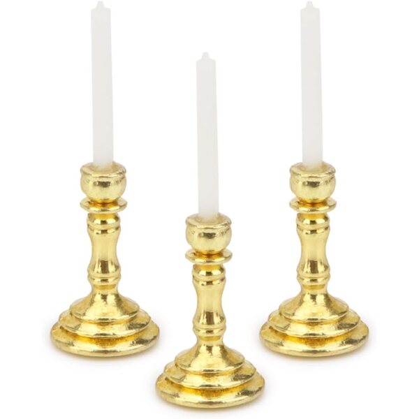 Set mit 3 Miniaturkandelabern im Maßstab 1:12 im Vintage-Stil mit Metallsockel für Puppenhäuser