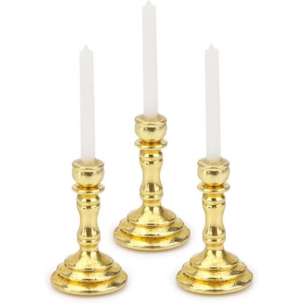 Set mit 3 Miniaturkandelabern im Maßstab 1:12 im Vintage-Stil mit Metallsockel für Puppenhäuser