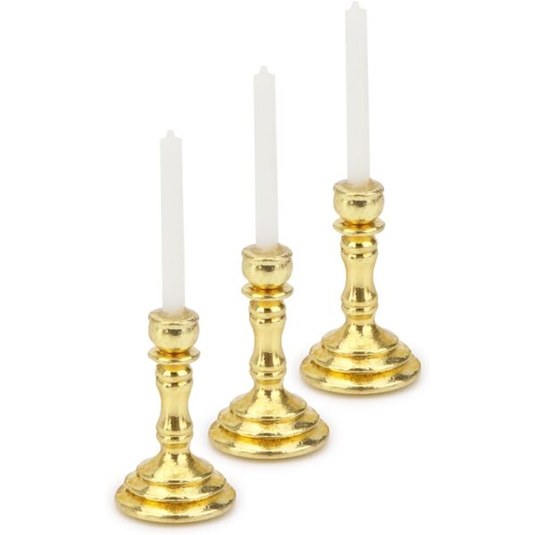 Set mit 3 Miniaturkandelabern im Maßstab 1:12 im Vintage-Stil mit Metallsockel für Puppenhäuser