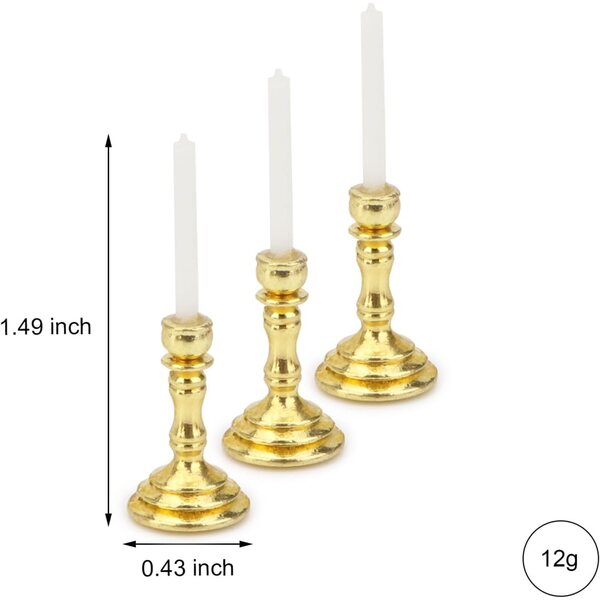 Set mit 3 Miniaturkandelabern im Maßstab 1:12 im Vintage-Stil mit Metallsockel für Puppenhäuser